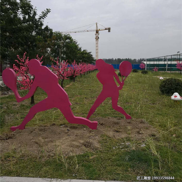 不锈钢运动人物剪影雕塑 彩绘景观摆件抽象小品