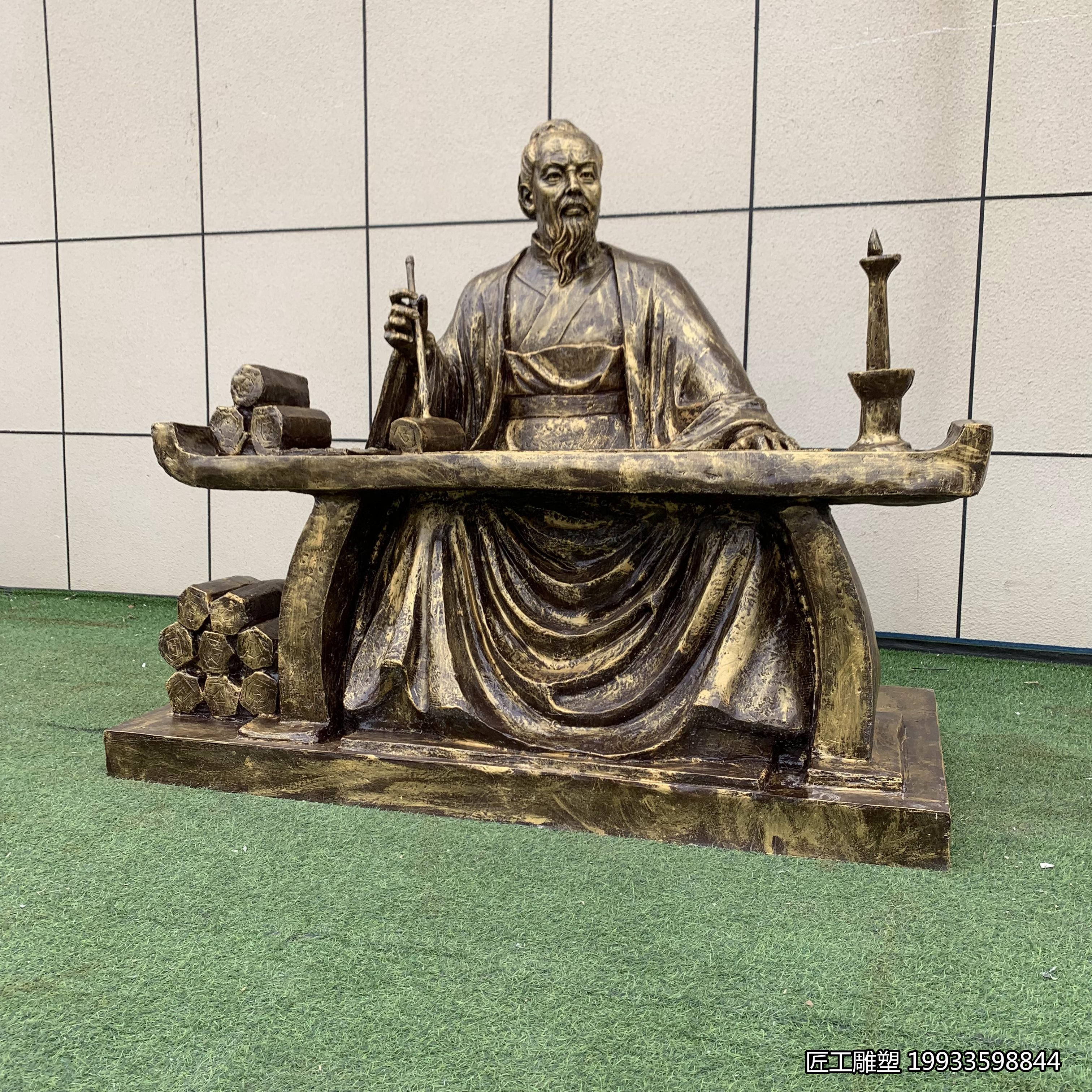 玻璃钢仿铜人像模型雕塑 古代人物景观摆件装饰
