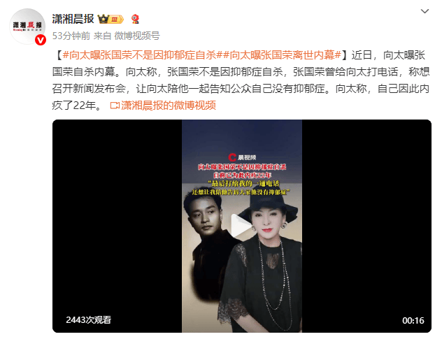 向太曝张国荣离世内幕！称他不是因为抑郁症自杀