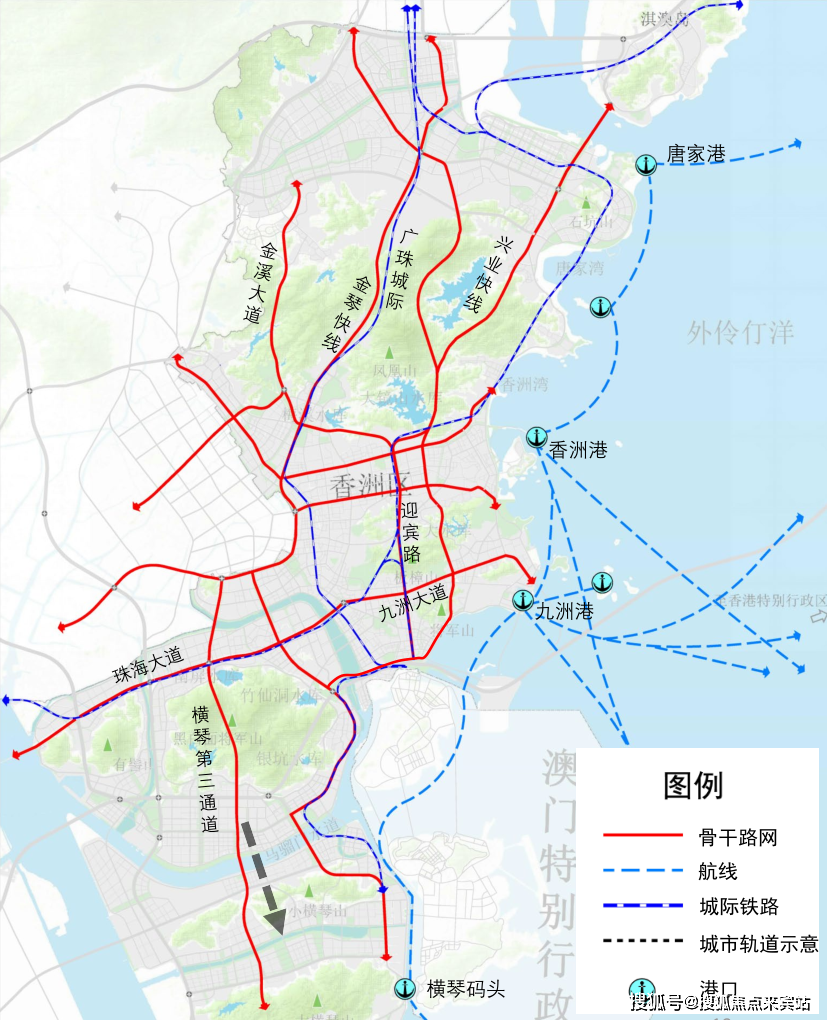 以香洲港,九洲港,唐家港和橫琴碼頭四處路側碼頭為錨點,積極引入城際