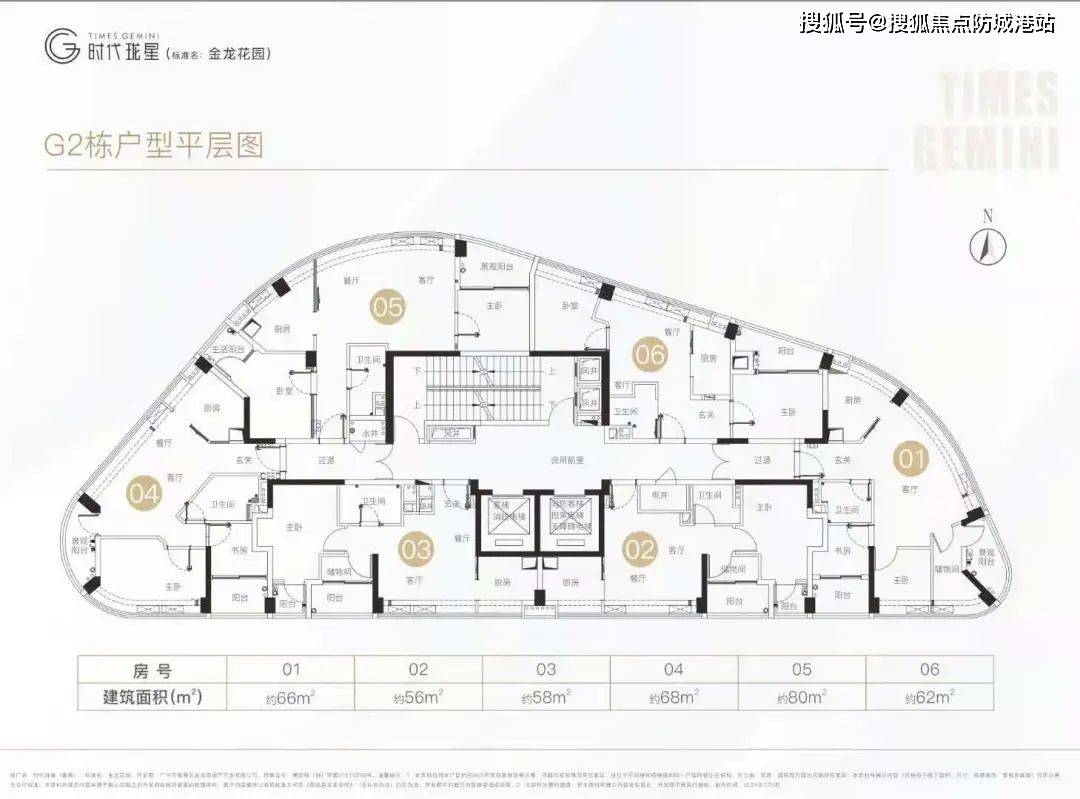 g1建面約98-107㎡三房單位,每一套,屬於較方方正正的戶型,兩梯六戶.