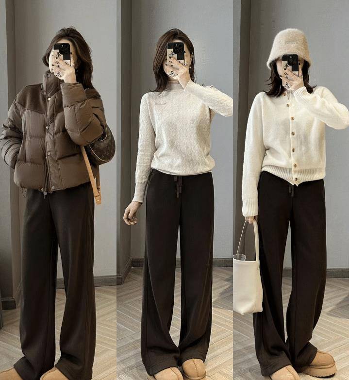 冬天别总穿小黑裤,阔腿裤才是真的香,时髦高级又大气_白色_显得_黑色