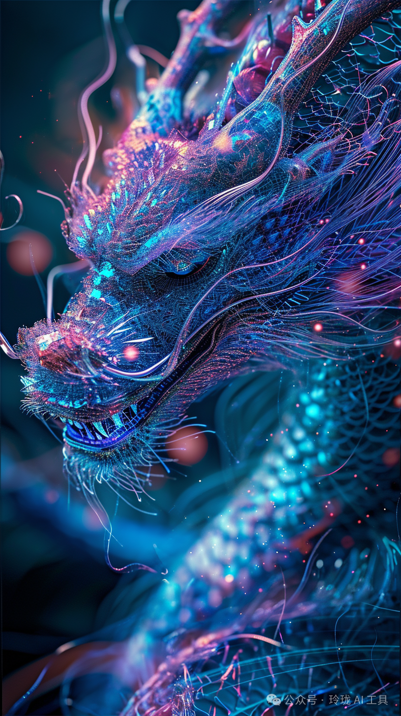 一条可爱的中国粉黄色龙漂浮在周围,全身,蓝色背景,keith haring风格