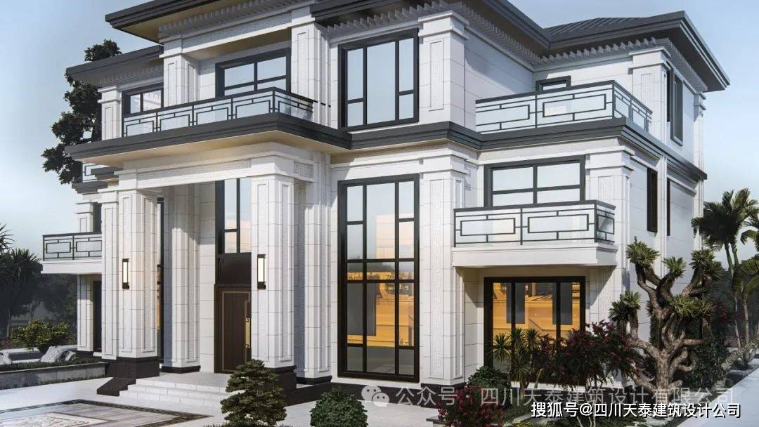 四川巴中三层新中式别墅设计图纸,豪华大气,别墅头戴官帽