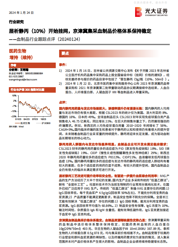 層析靜丙(10%)開始掛網,京津冀集採血製品價格體系