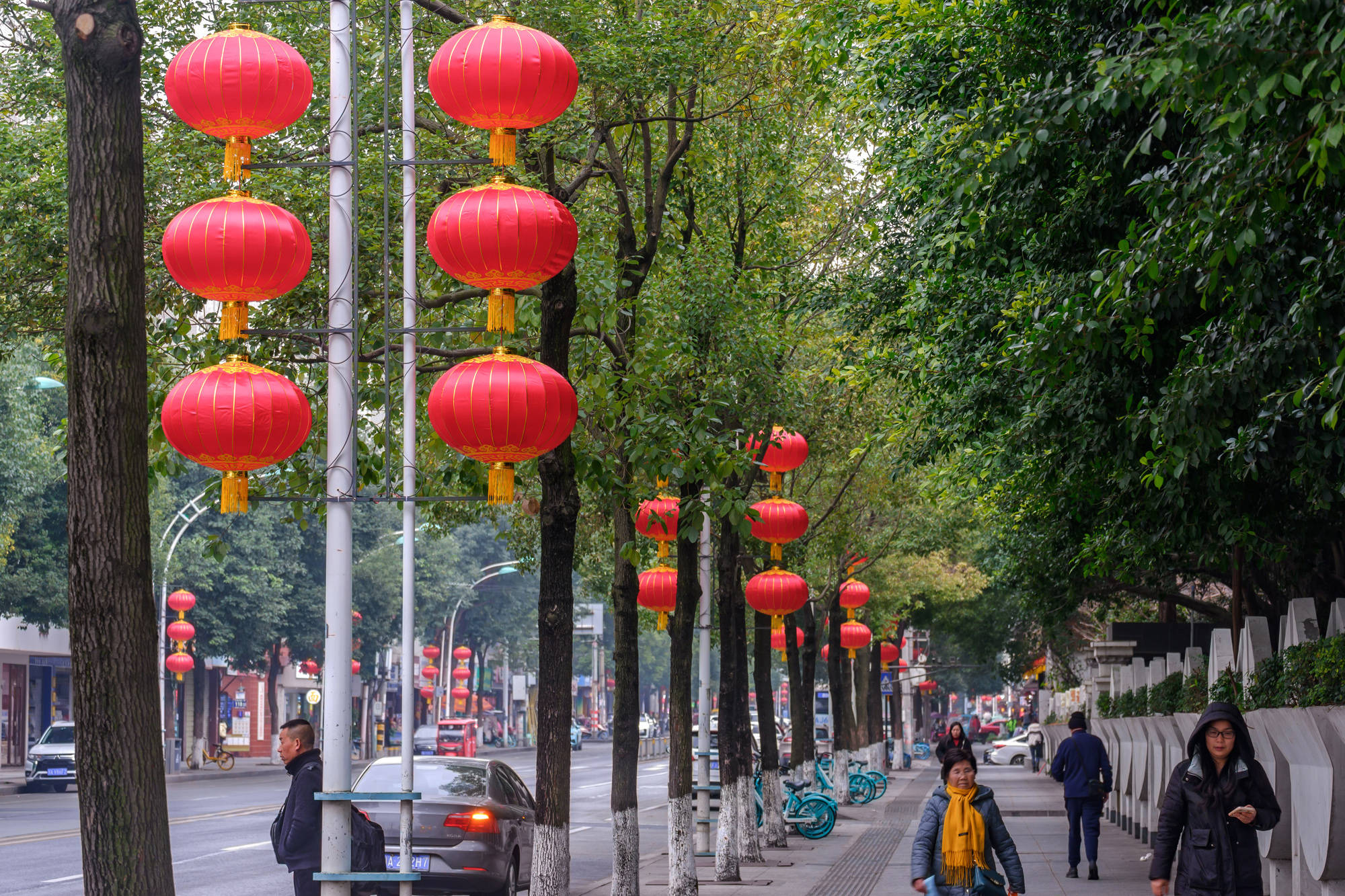 过年街道挂满灯笼图片