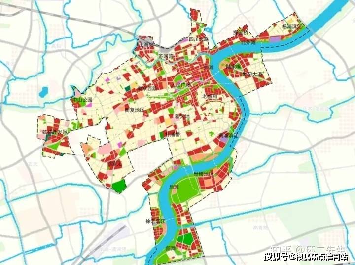 2035规划中,北徐汇,东长宁,北卢湾区依旧以居住功能(黄色)为主,而老