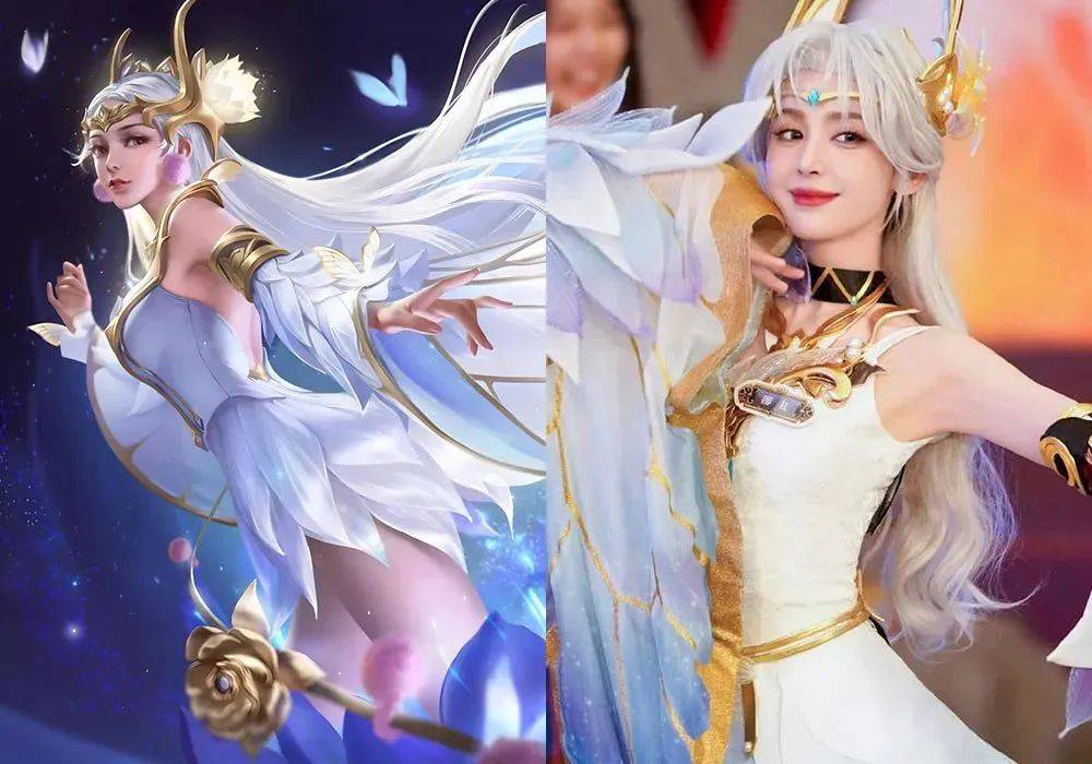 娜扎cos王者荣耀貂蝉,雪肌小脸加仙气白发,大长腿太撩人了!