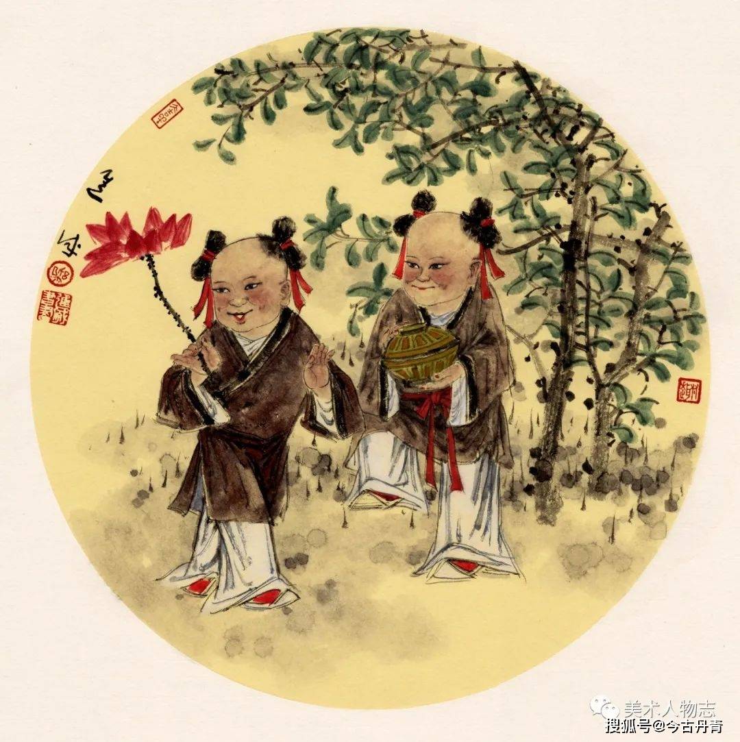 《和合二仙》50x50cm和合二仙在民间年画,雕刻等作品中"和合二仙档 