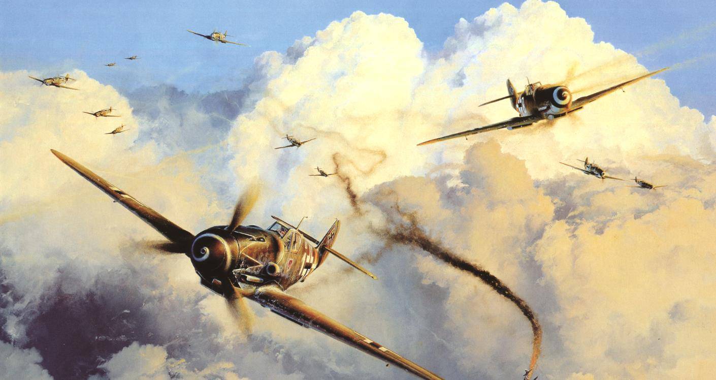 表现世界头号空战王牌哈特曼与苏联空军作战的彩绘作品.