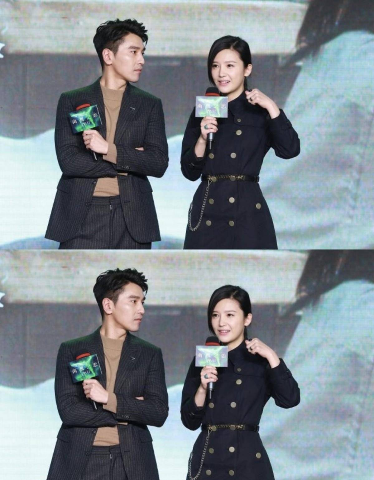 杨子姗的衣品还挺好,双排扣西装裙挺低调的,同框赵又廷很有气场_黑色