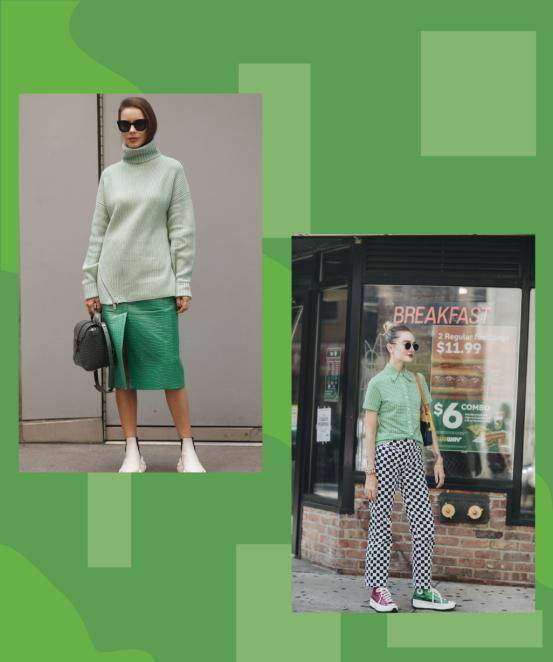 清浅的绿色也可以与复古红完美的搭配在一起二,牛油果服饰穿搭注意
