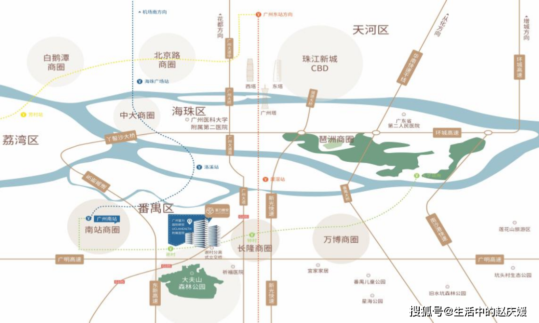 距离珠江新城10公里,距离大湾区人口密集的佛山顺德, 南海区均驱车30