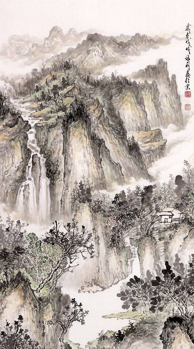 墙壁挂画张利新品竖条幅国画《源远流长》张利老师的这幅作品,以竖幅