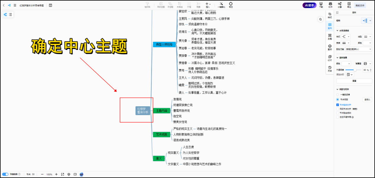 红楼梦思维导图怎么画?教你这样绘制_主题_分支_文学