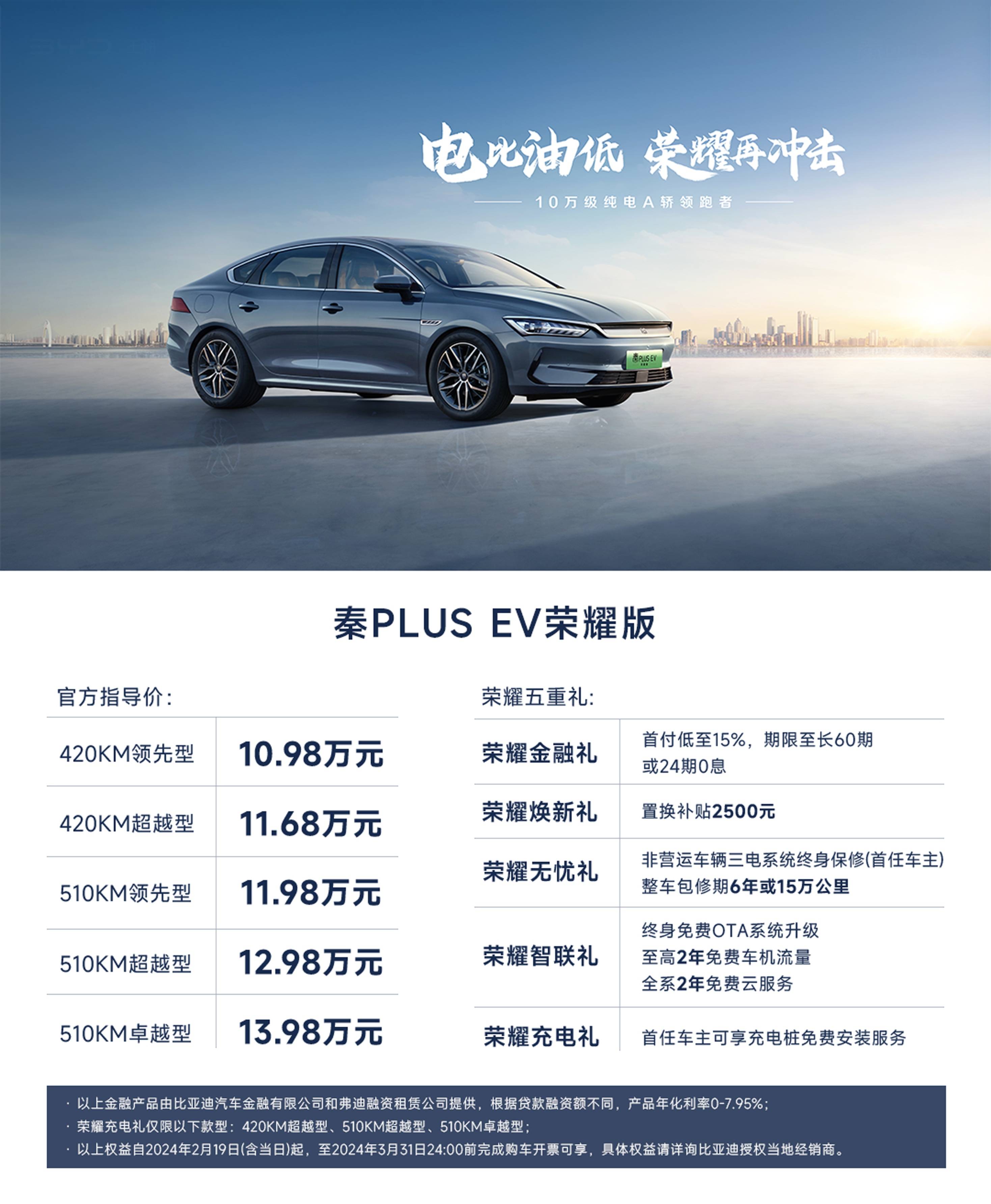 纯电a轿就买秦plus ev荣耀版,10万级价值标杆
