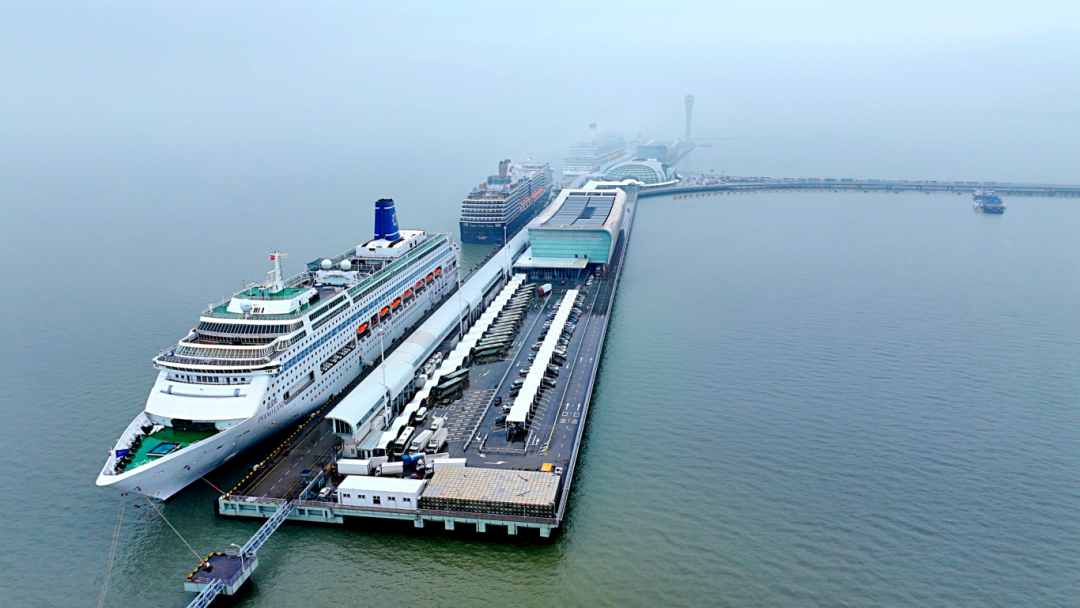 上海吴淞口国际邮轮港首迎"四船同靠"
