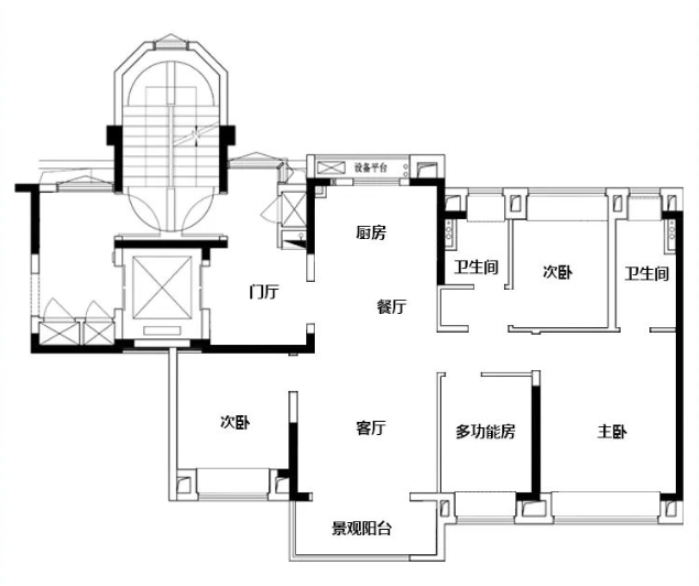 三开间朝南,卧室全带飘窗;户型特点:建面约99㎡3房2厅2卫· 无连廊