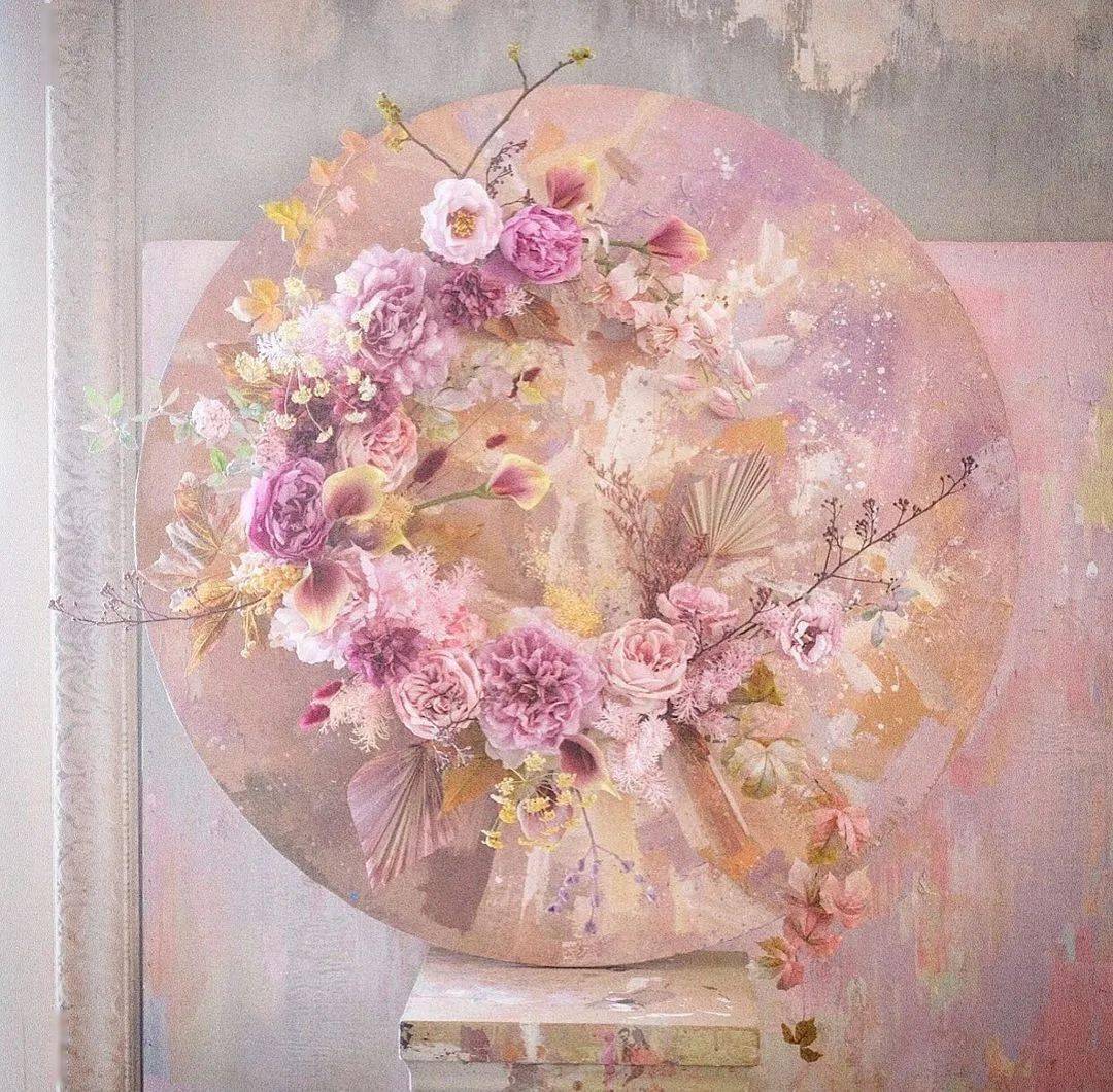 韩式花艺与油画结合的唯美花艺