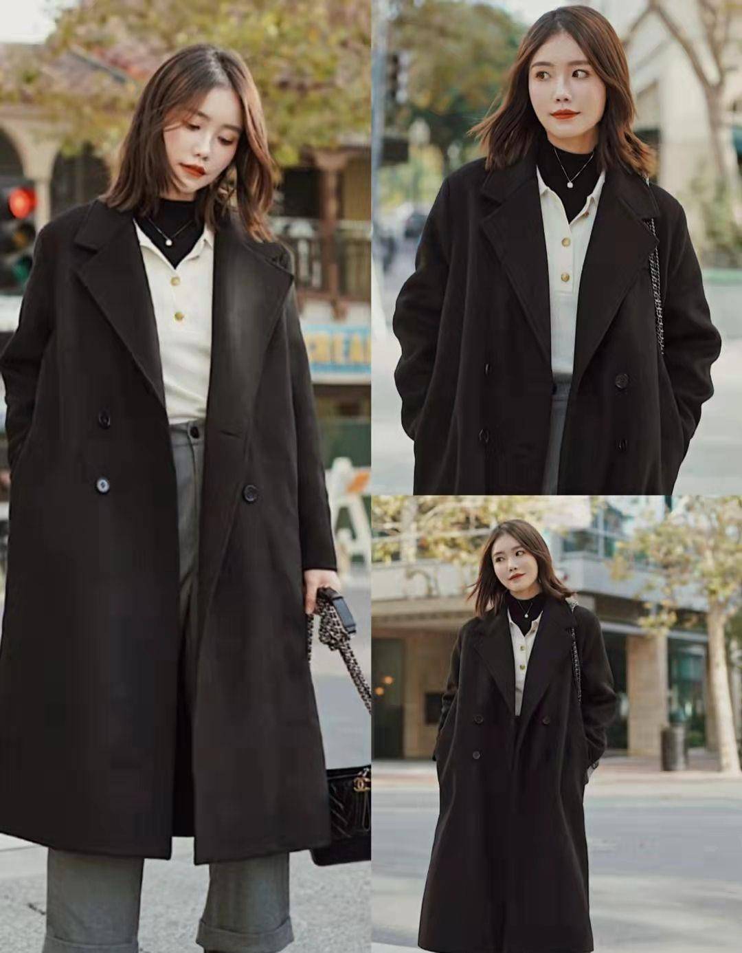 原创冬季黑色大衣怎么叠穿照着她们这样穿时尚不单调简约又大方