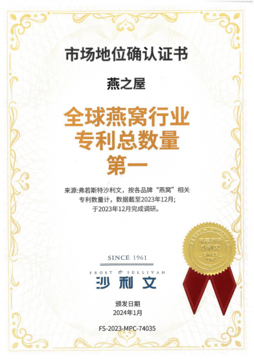燕之屋专利总数量第一获沙利文权威认证夯实品牌实力