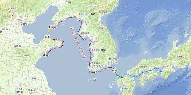 第一段是琅琊港-成头山-芝罘港;第二段:芝罘港-蓬莱-庙岛群岛-辽东南