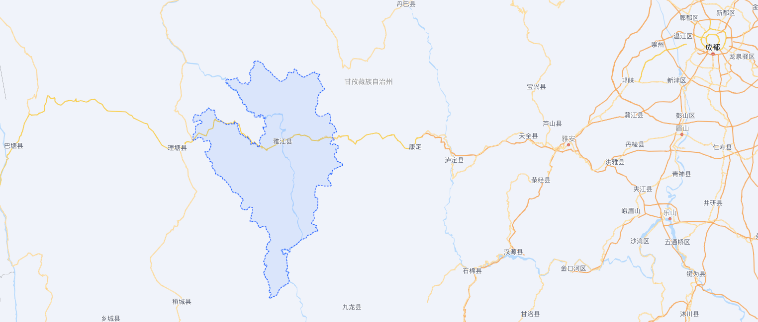 东邻康定市,南界凉山彝族自治州木里藏族自治县,西南靠理塘县,北连