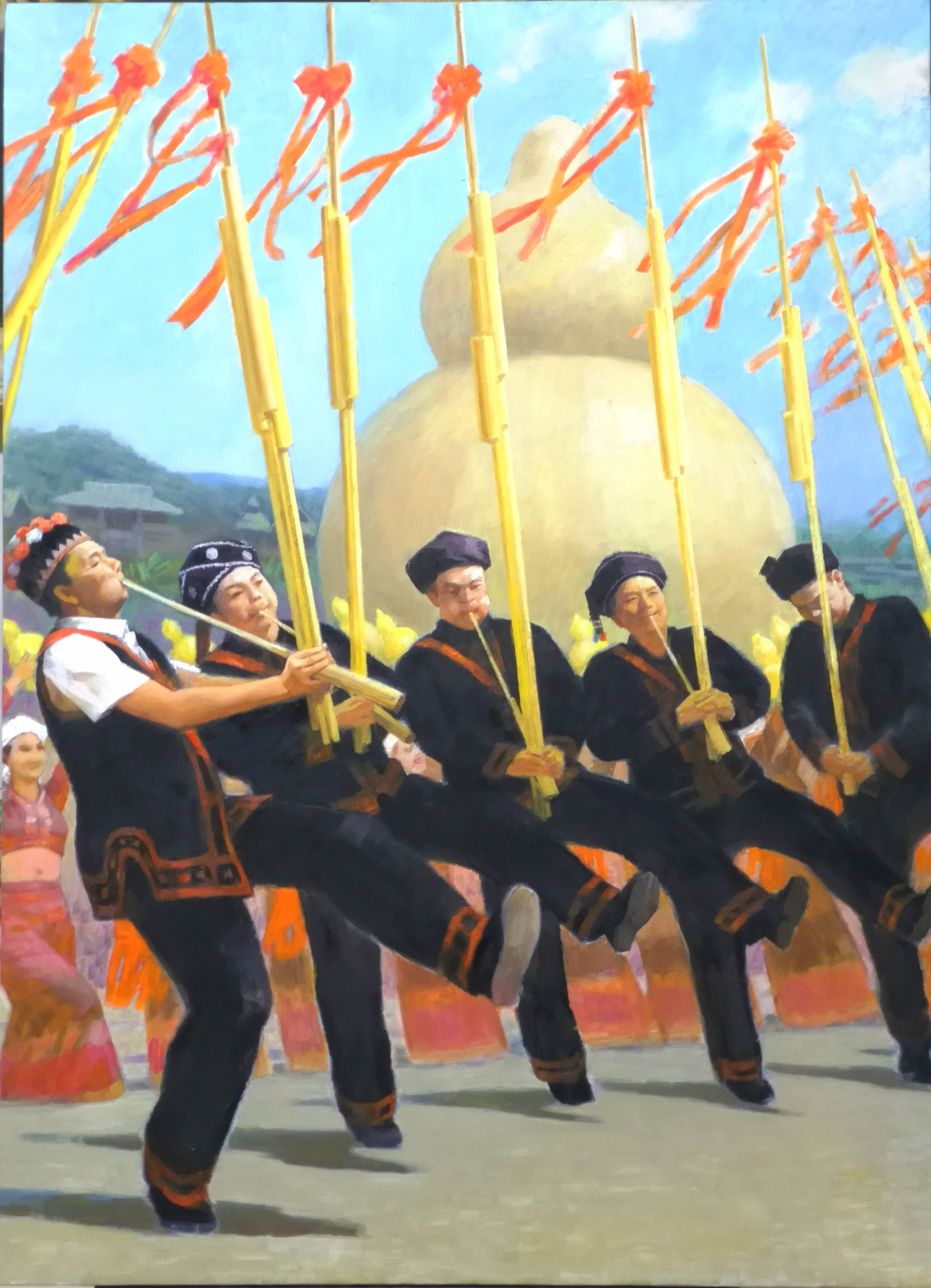 画家王国征民族系列新作:拉祜族葫芦节