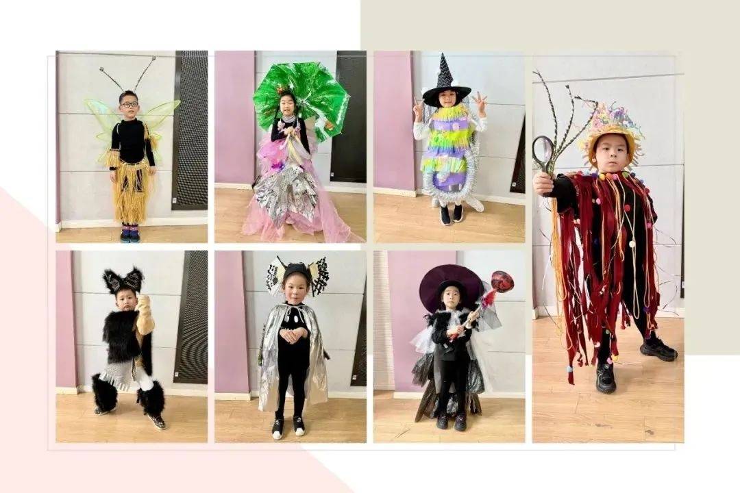 比赛中小精灵的房屋是用废旧纸箱做成的,小朋友们的衣服是由垃圾袋