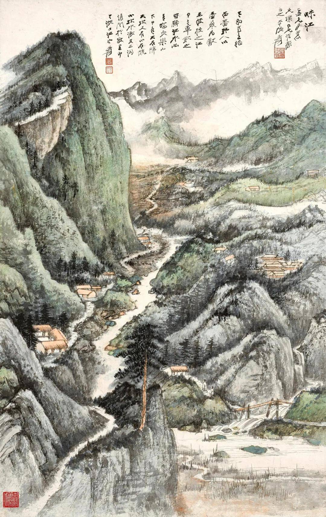 忆述,四十年代末,于张大千香港展览会中得见本幅,购入后,复请画家补题