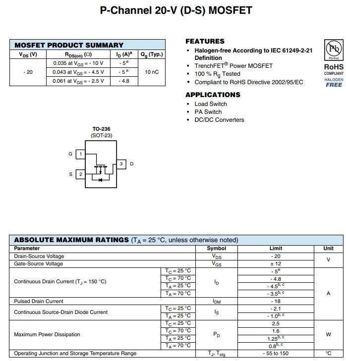si2333dst1ge3场效应管参数si2333dst1ge3mos管