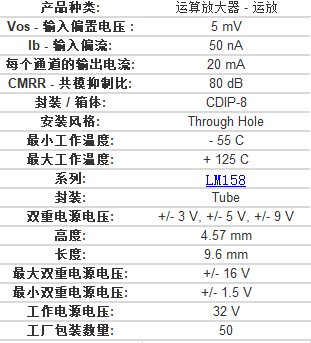 lm158jg通用运算放大器芯片中文资料pdf数据手册引脚图图片参数特性