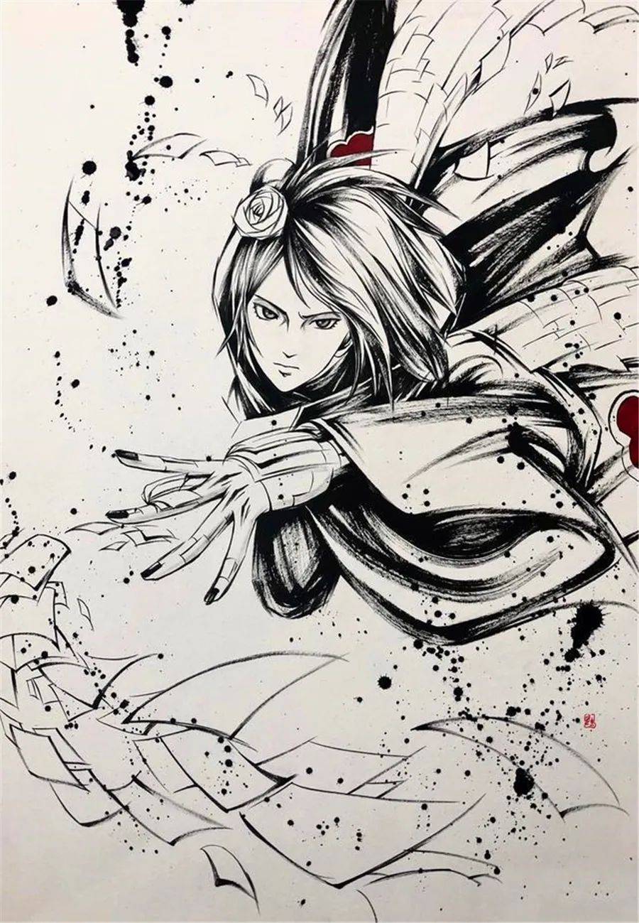火影当忍者们遇上中国风水墨画风带土鼬很帅雏田小南美如画