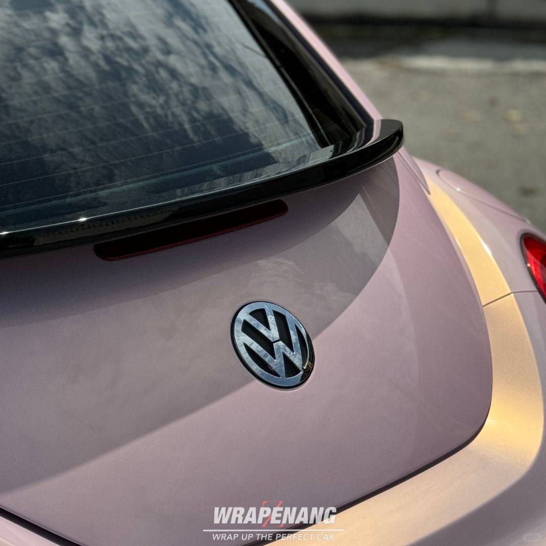 大众甲壳虫lb液态金属香槟粉改色膜,温温柔柔的,氛围感拉满