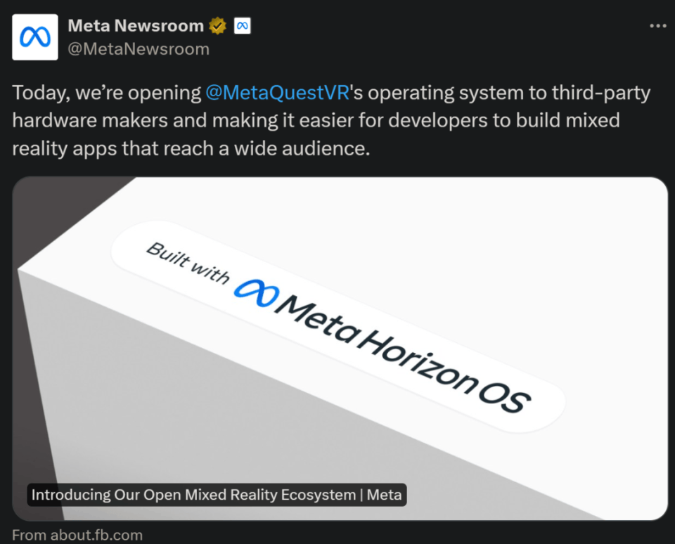 MR行业变天：Meta开放自家头显操作系统 打造元宇宙时代新安卓 