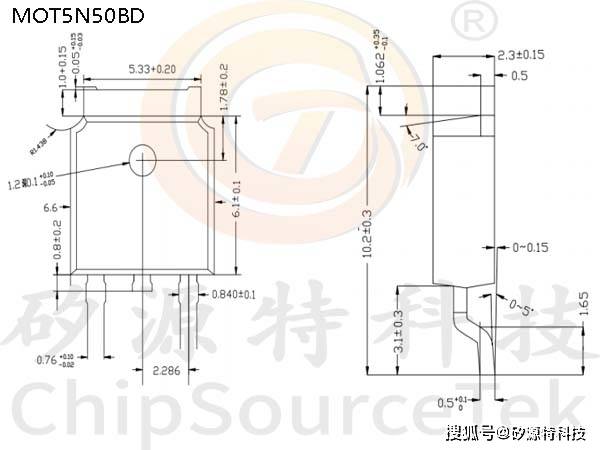 矽源特chipsourcetek-mot5n50bd是to252封装,500v,5a的n-mosfet