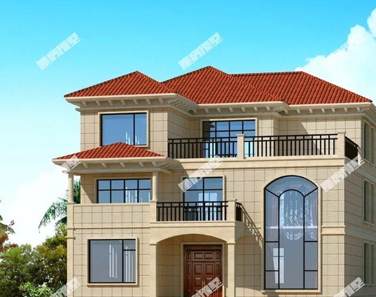 13×15米三层农村别墅,客厅宽敞通透,7个卧室管够_装饰_效果_黄色