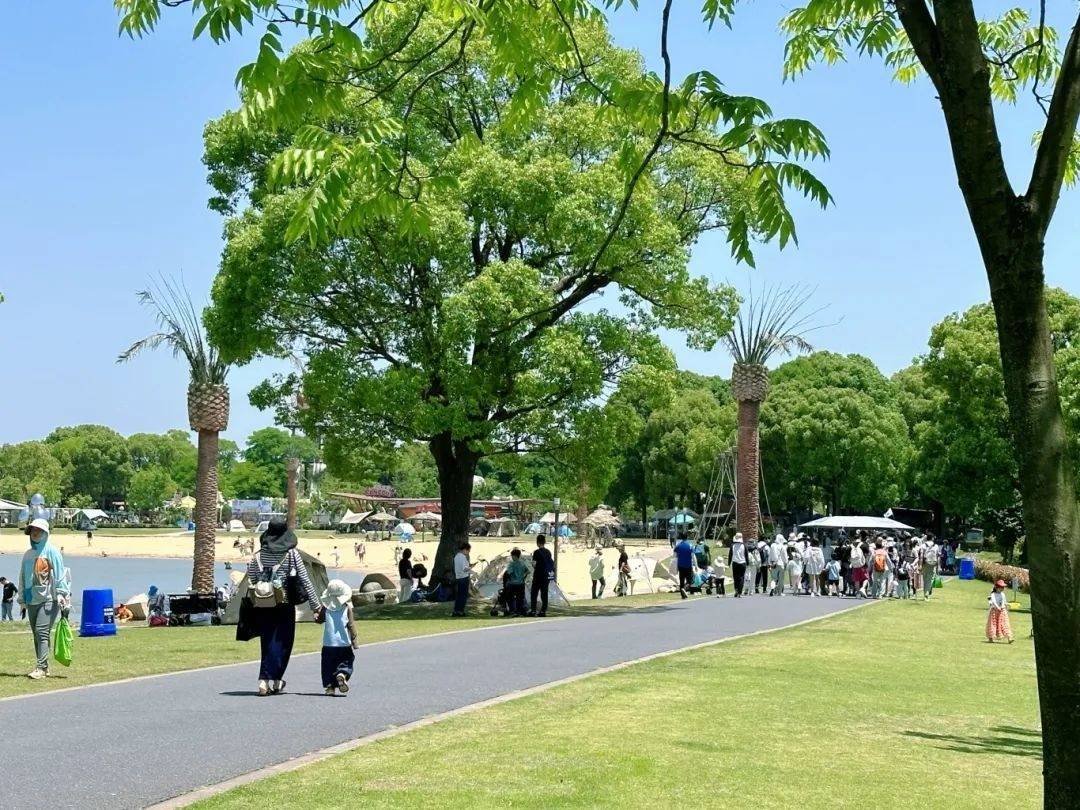 在位于佘山国家旅游度假区的月湖雕塑公园内,高大的树木遮荫蔽日,清凉