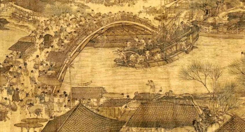 把清明上河图放大10倍,显现几个有趣细节,看树下那个人在干嘛?