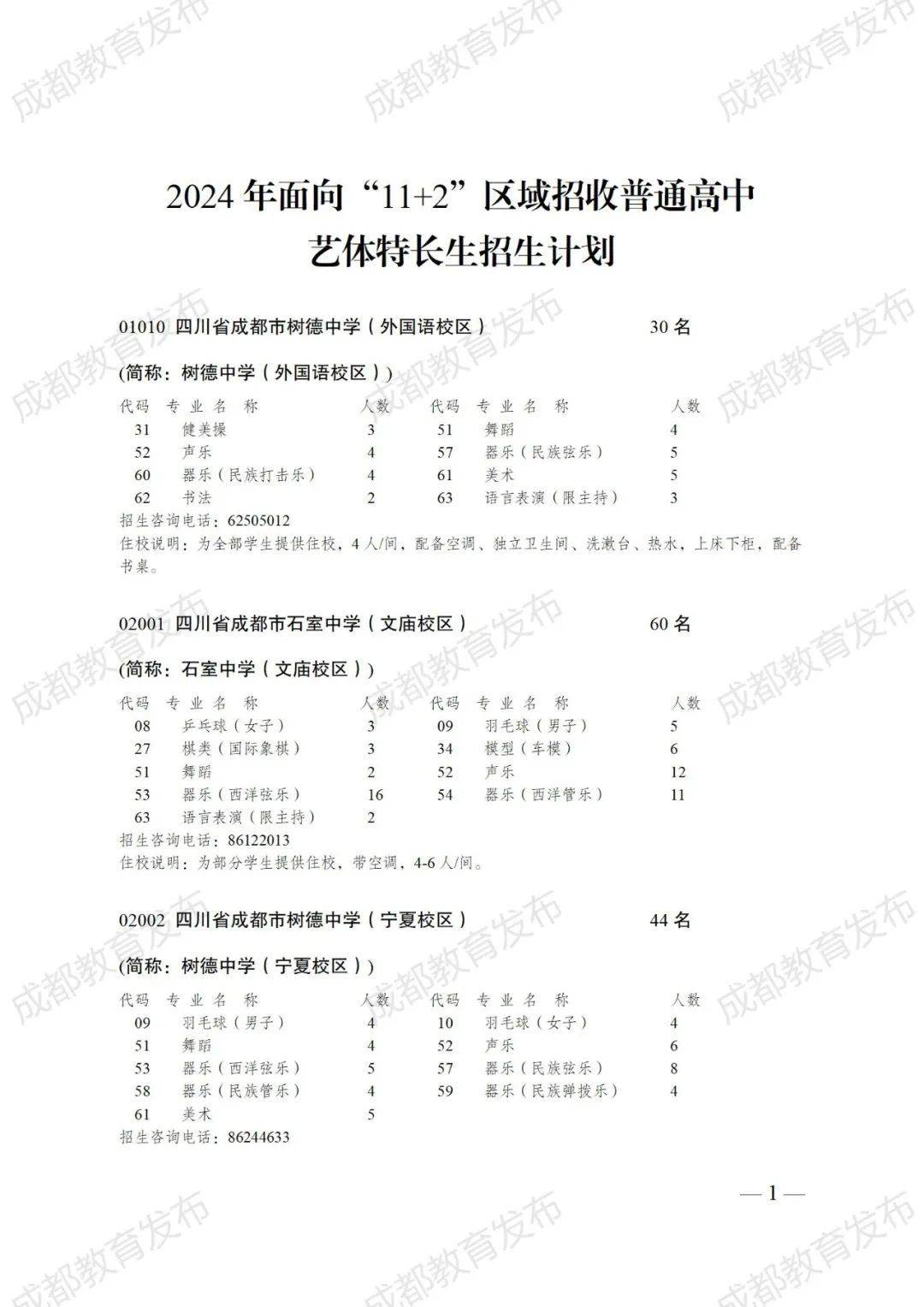 成都发布2024年普通高中艺体特长生招生计划