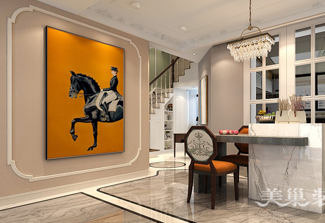 郑州万科城260平别墅美式乡村风格装修,清新中带有奢华的味道