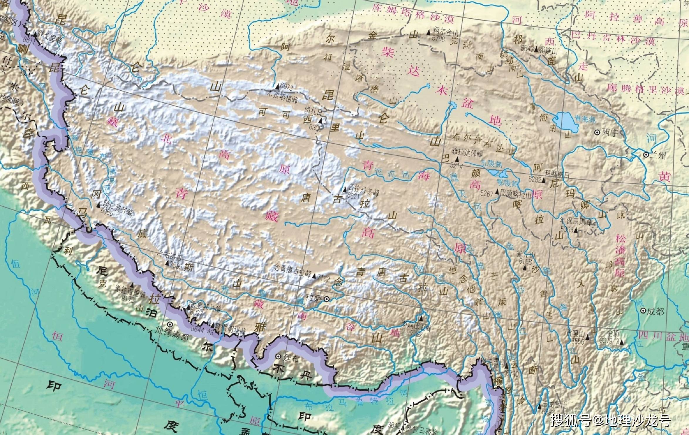 青藏地区地形图简图图片