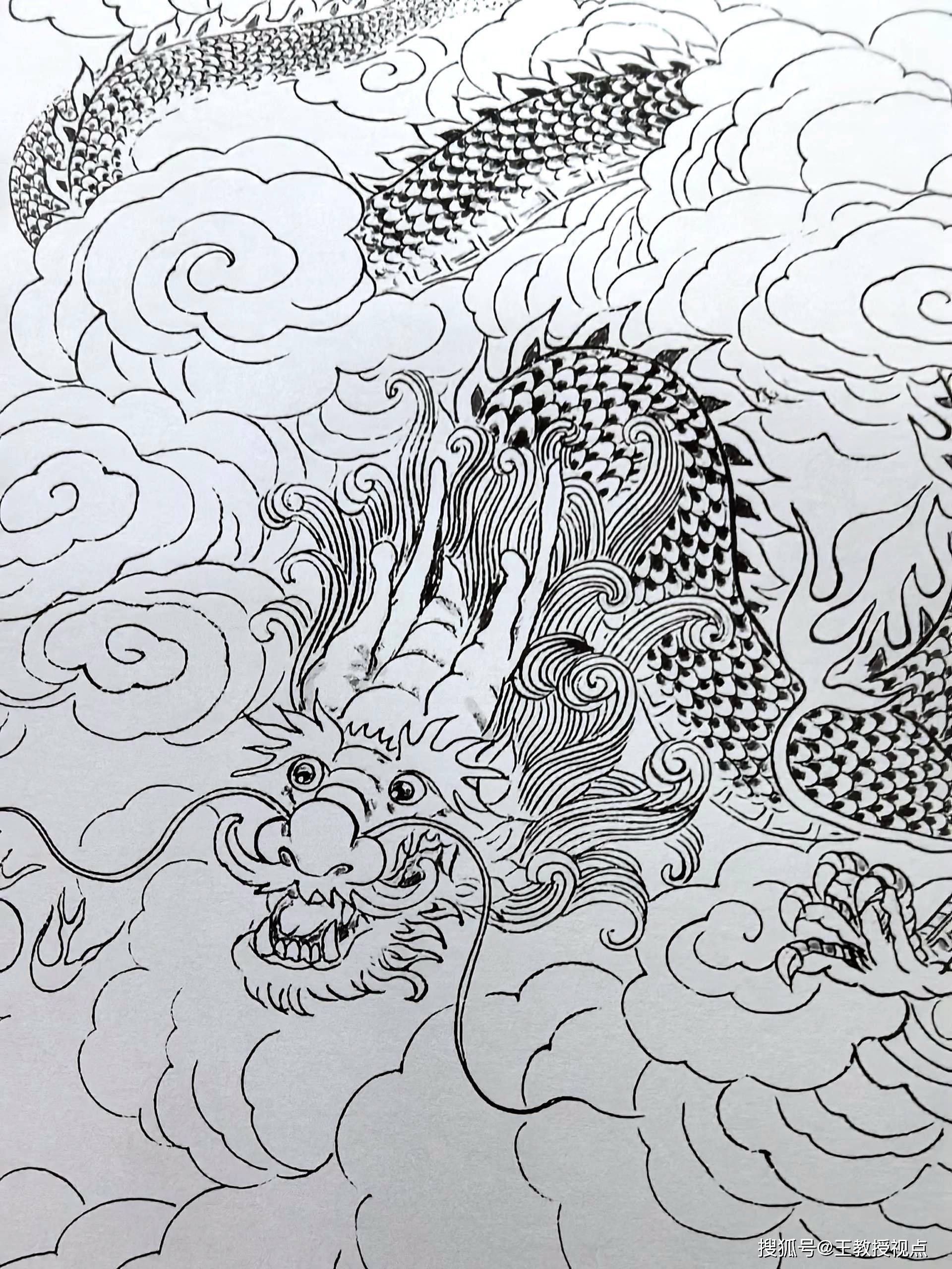龙腾九天:白描龙系列作品赏析,感受龙的霸气与神韵
