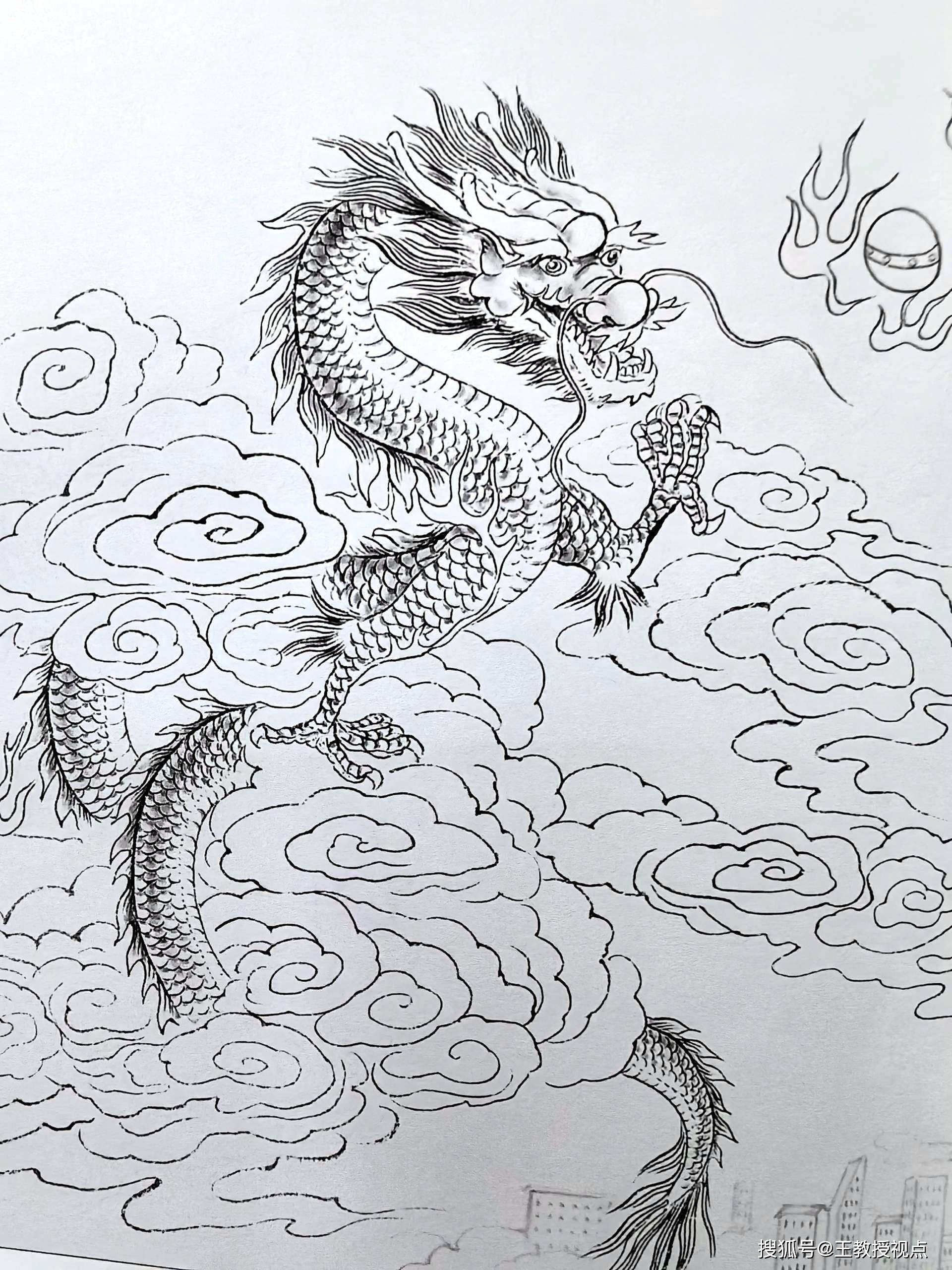 龙腾九天:白描龙系列作品赏析,感受龙的霸气与神韵