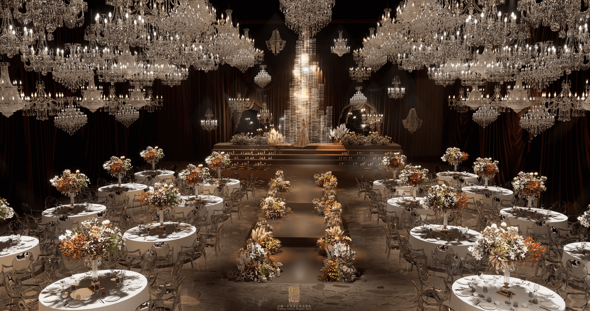 正婚集团:11个不同物业条件的黑金厅婚礼堂设计效果案例集锦
