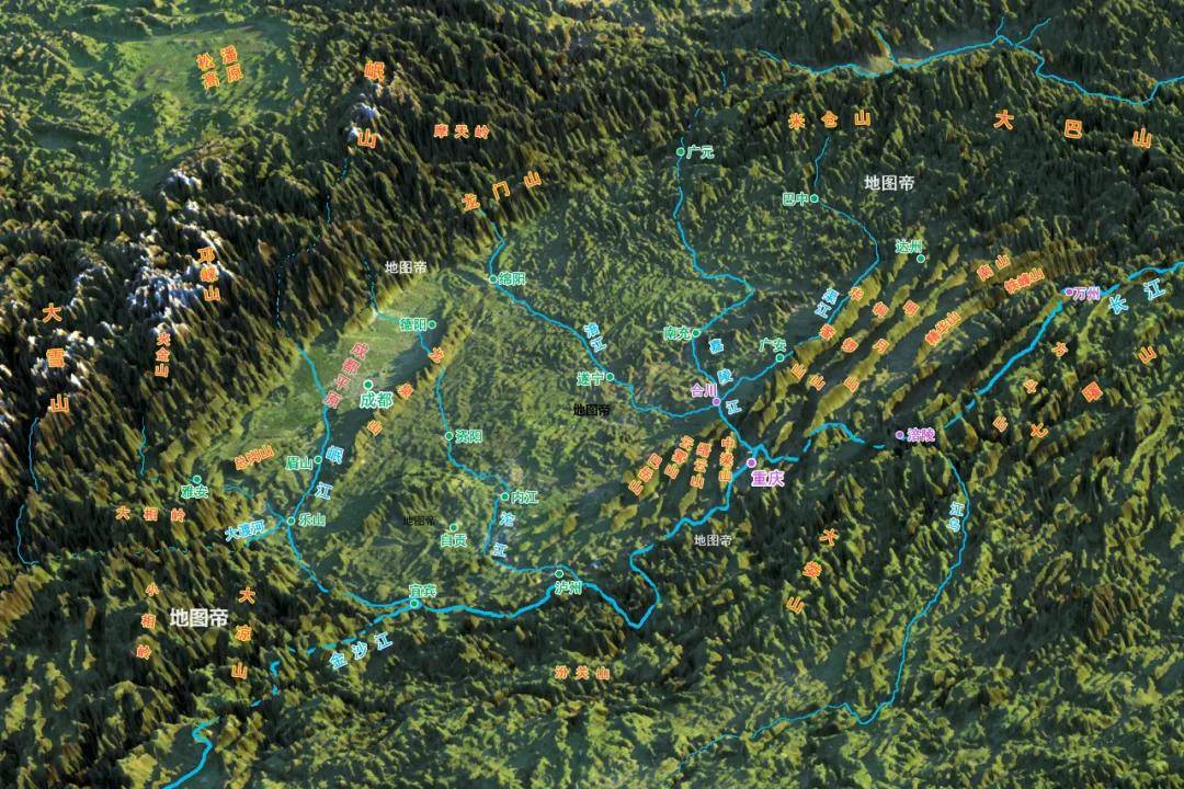 大致是青藏高原的川西高原,岷山,米仓山,大巴山,巫山,武陵山脉,大娄山