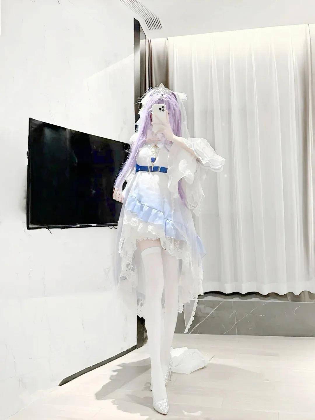 大乔挚爱花嫁cos,过膝白丝,简直太太太爱了