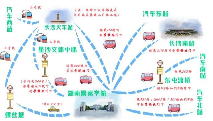 长沙火车站→湖南警察学院路线 1:114 路:长沙火车站→湖南警察学院