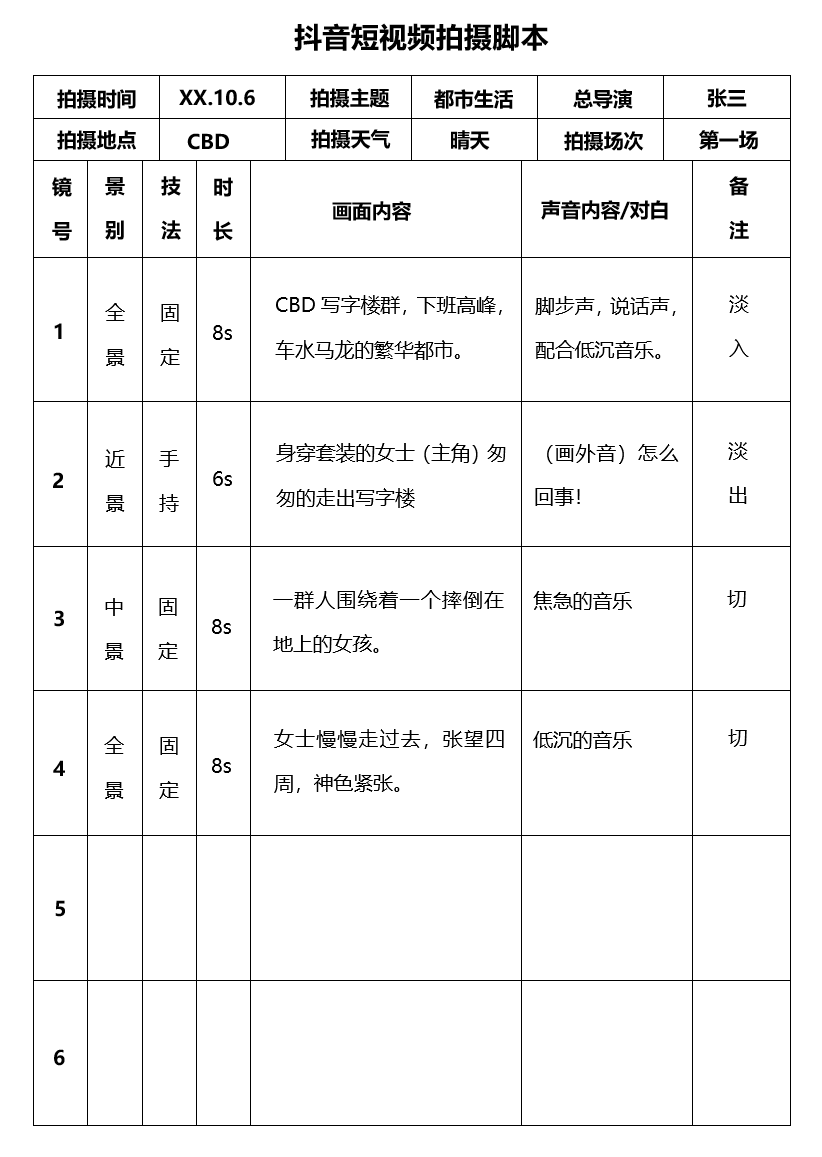 纪录片脚本格式模板图片