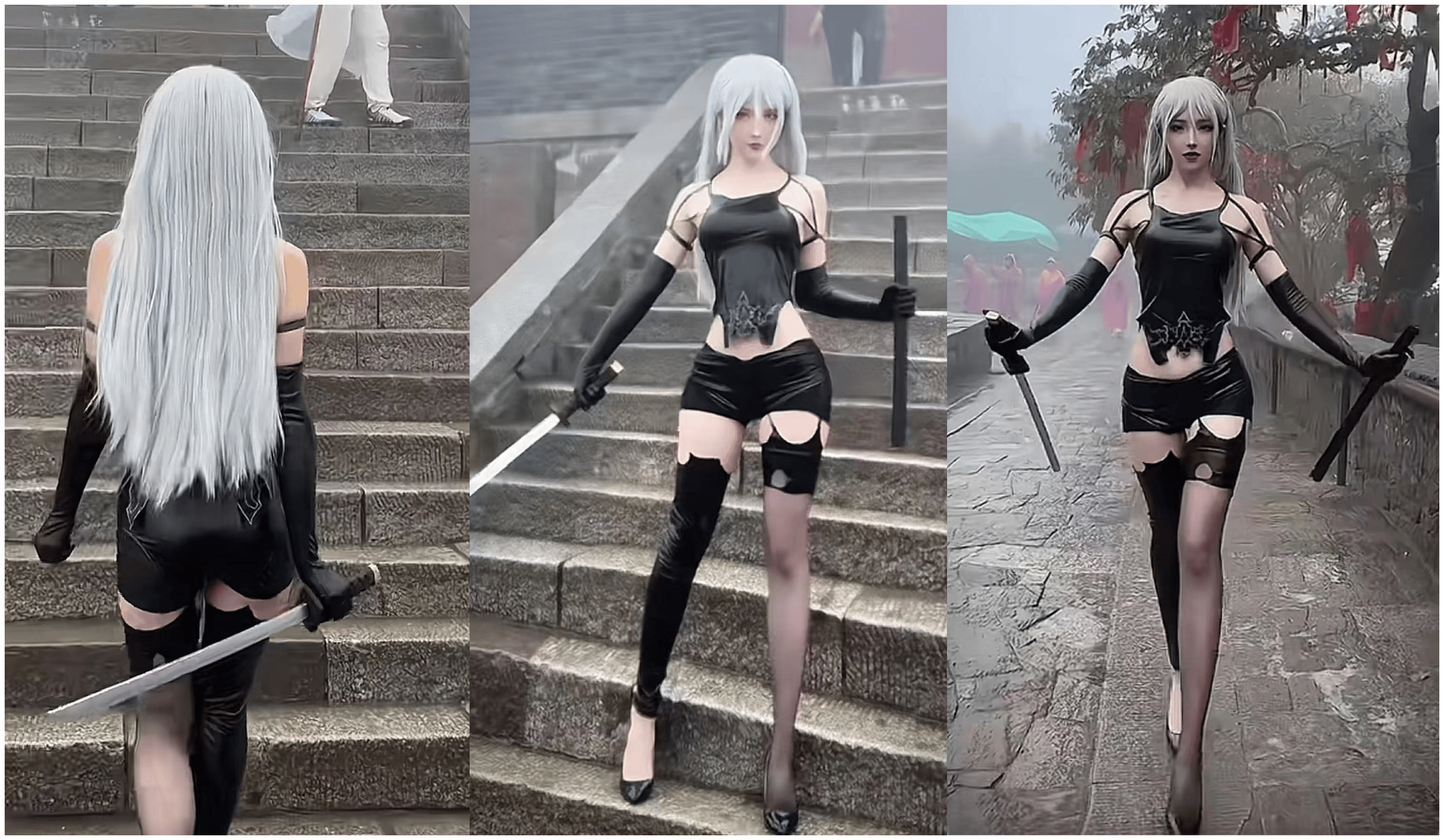 一生要强美女coser,为出片穿着胶衣勇登泰山,被冻得直打哆嗦!